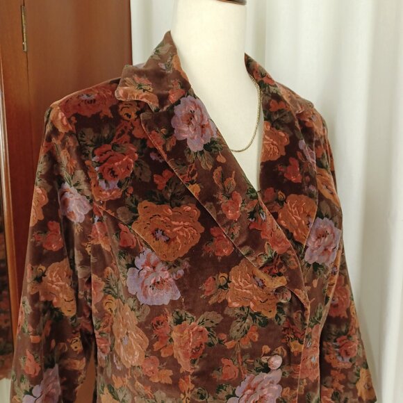 Vintage 70s Cotton Velvet Blazer, Romantic Dark Floral Print - Picture 5 of 6